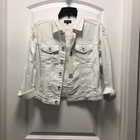 Tractr white jean jacket distressed, NWT - Picture 1 of 4